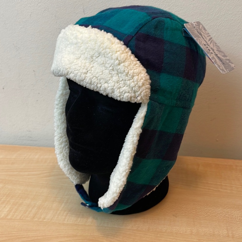 Tommy Bahama Plaid Trapper Sherpa Lined Hat w/ Under Chin Snap - S/M